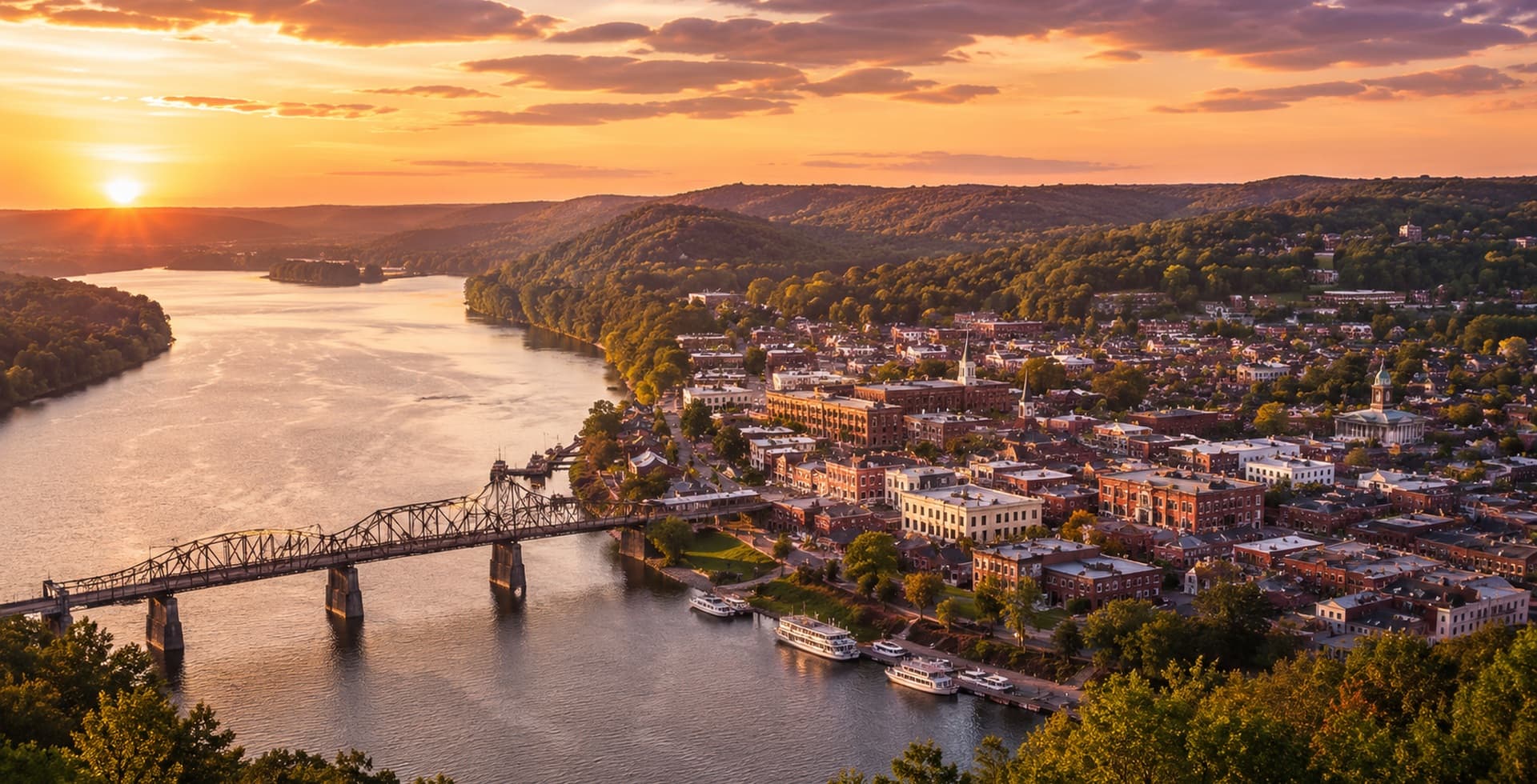 Sunset over the Ohio River in Madison, Indiana